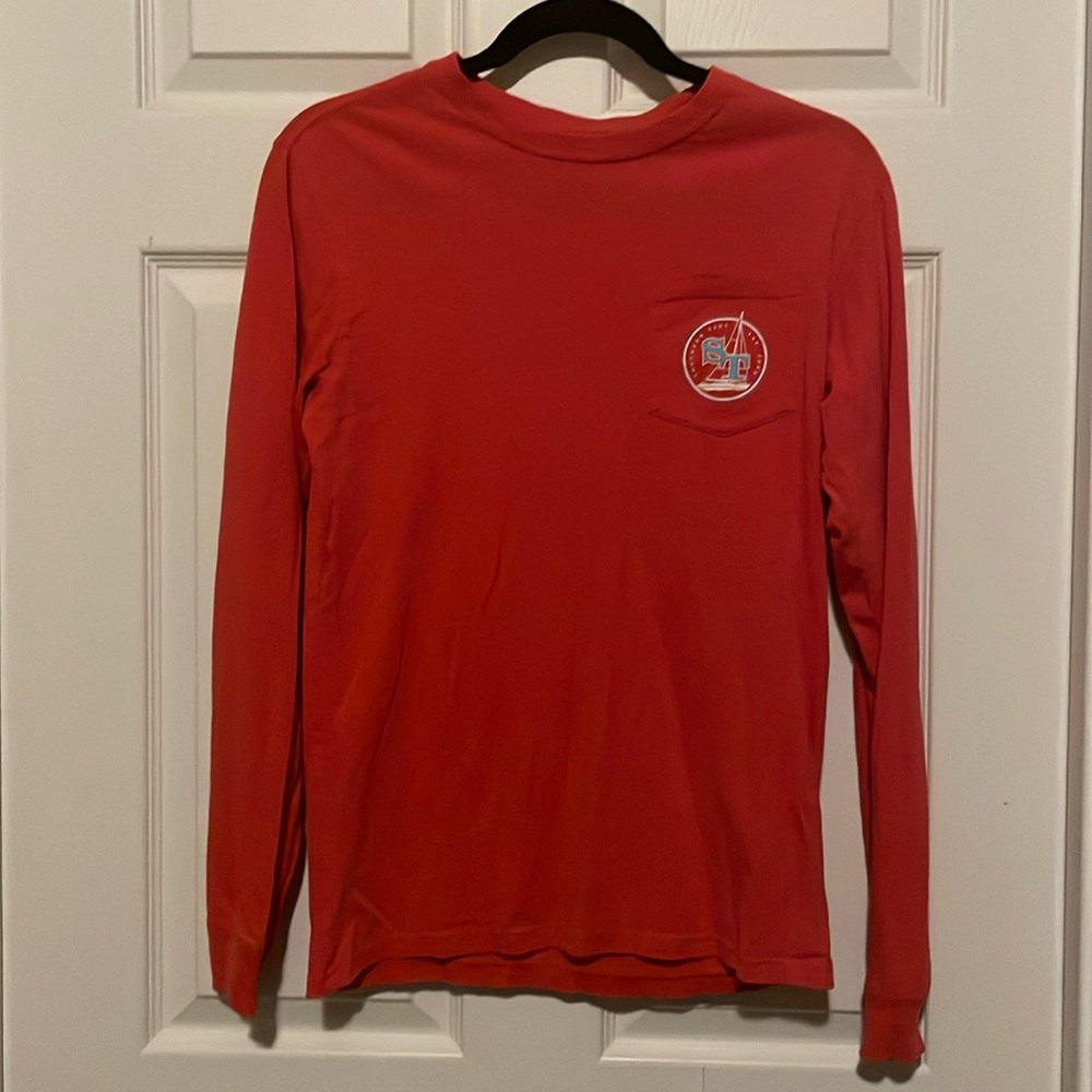 Southern tide long sleeved tshirt, orange/red, size extra small, sailboat design